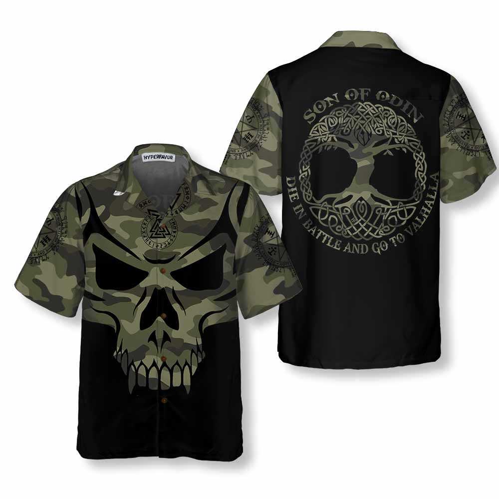 Camouflage Skull Viking Hawaiian Shirt, Son Of Odin Viking Shirt