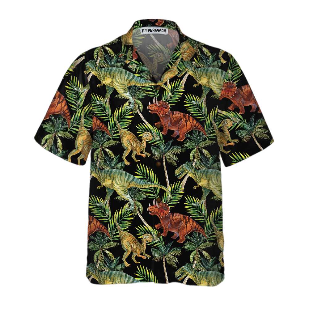 Dinosaur Tropical Pattern Hawaiian Shirt, Tropical Dinosaur Shirt, Printed Dino Shirt For Adults