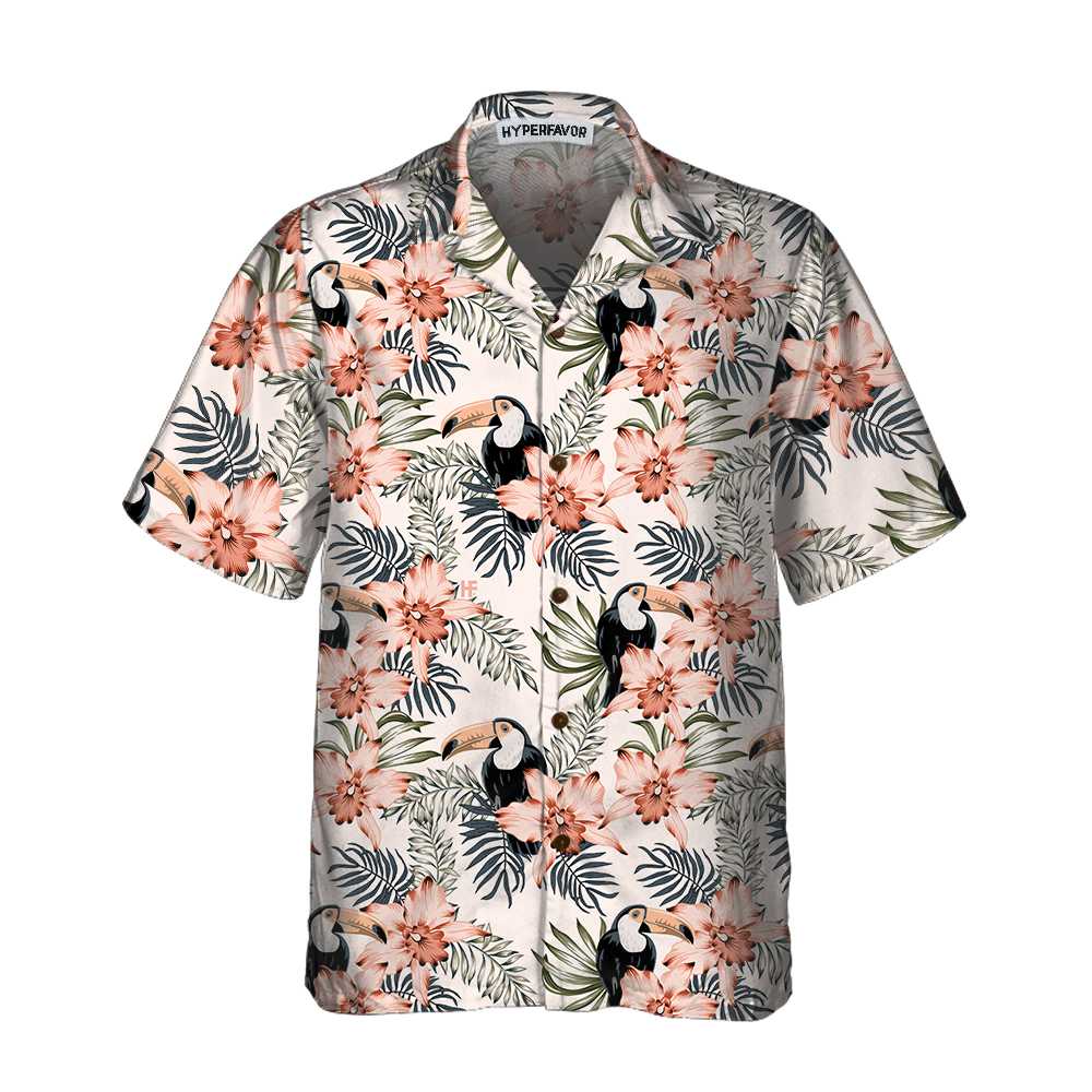 Toucan And Pink Orchid Flowers Toucan Hawaiian Shirt, Floral Toucan Shirt For Men And Women