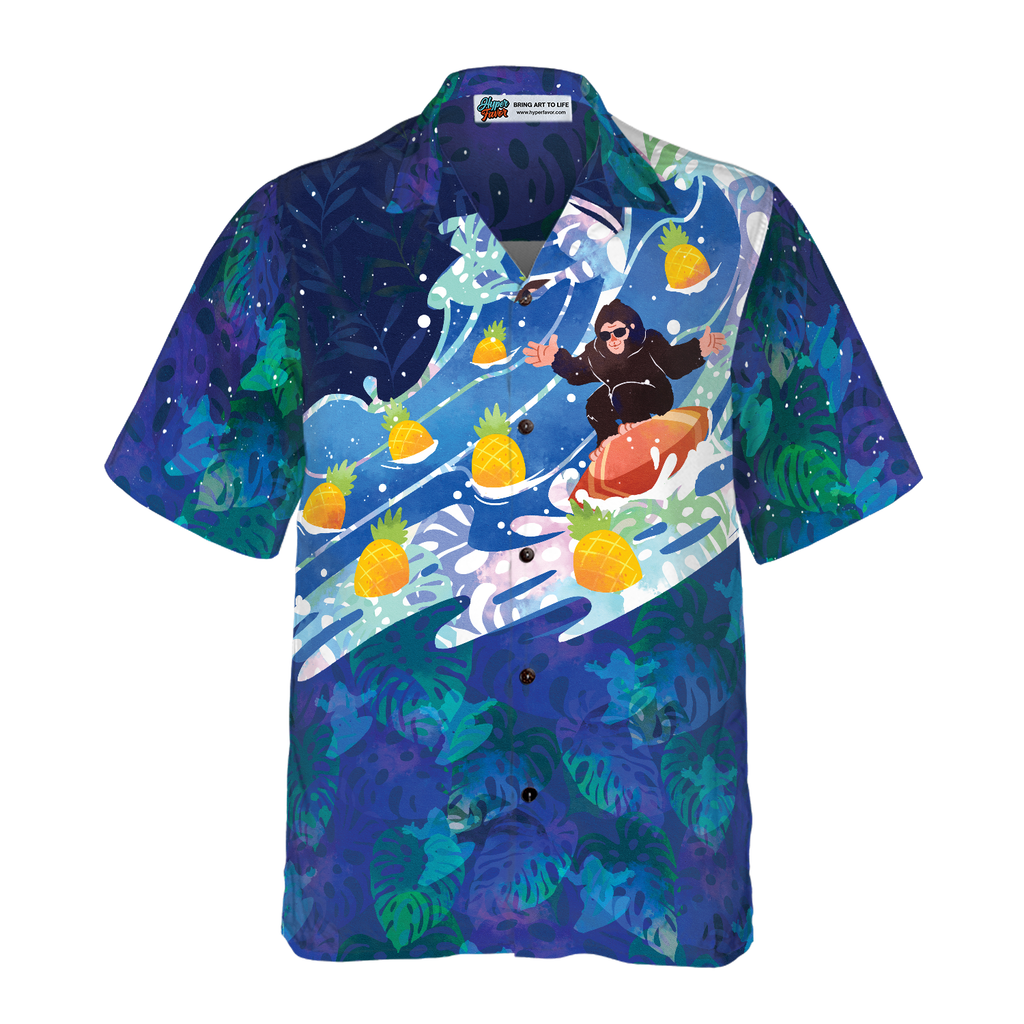 Bigfoot Surfing Tropical Hawaiian Shirts for Men