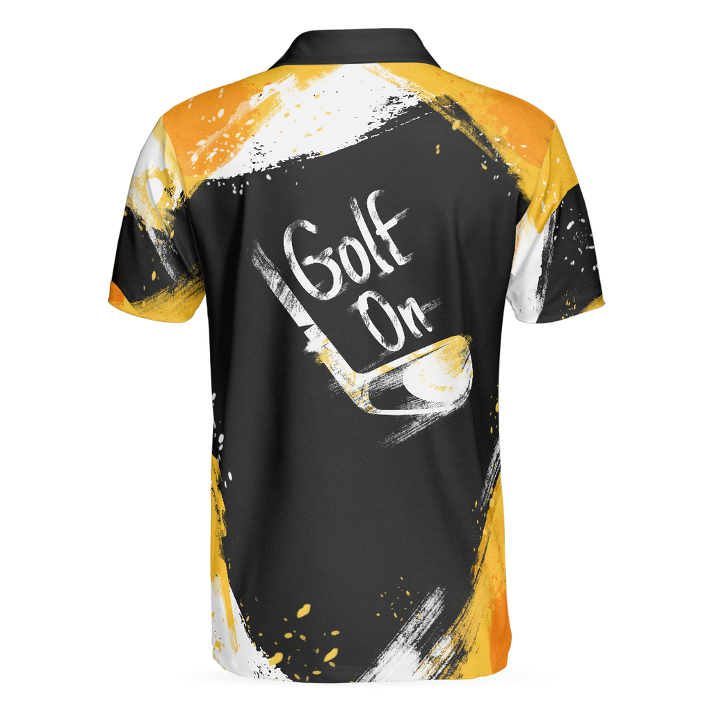Golf On Artistic Black and Gold Crayon Strokes Short Sleeve Polo Shirt, Golf Shirt For Men