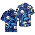 Blue Tropical Floral Summer And Skull Hawaiian Shirt
