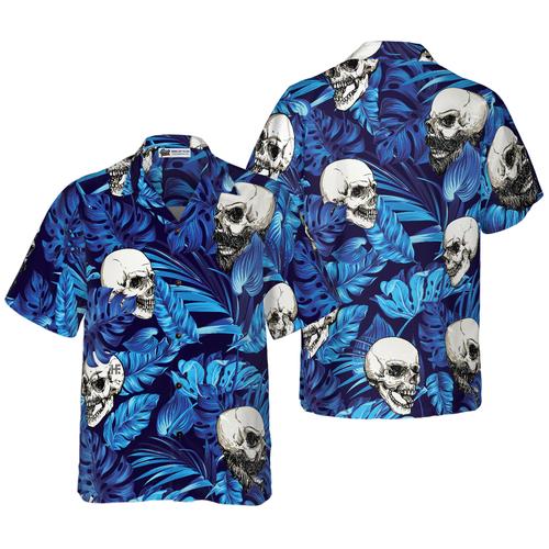 Blue Tropical Floral Summer And Skull Hawaiian Shirt