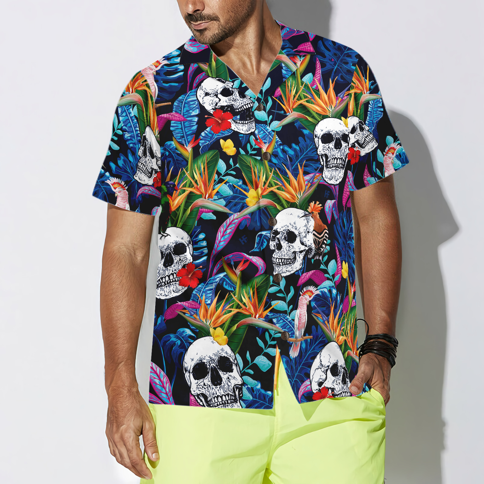 Colorful Tropical Forest And Skull Hawaiian Shirt