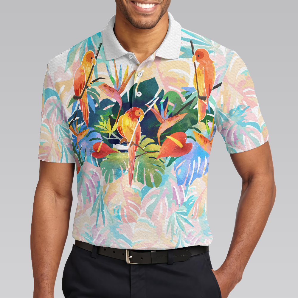 Tropical Parrots Golf Polo Shirt For Men